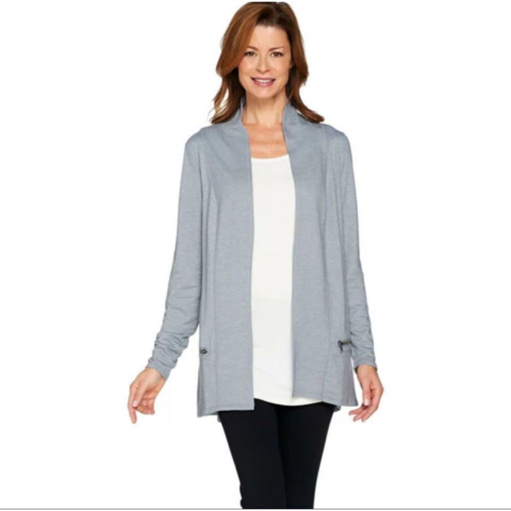 LOGO by Lori Goldstein Zipper Detail French Terry Cardigan Women’s XL Gray Mink